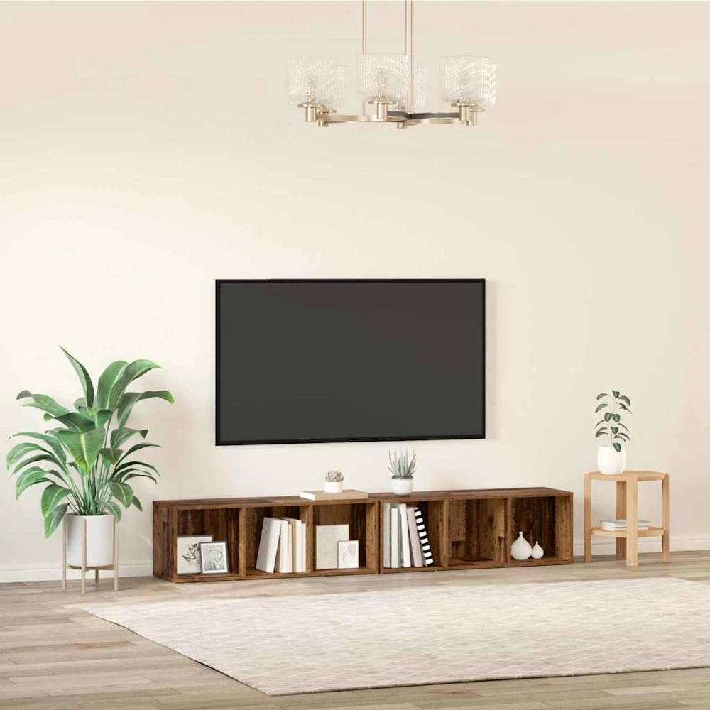 TV staliukas TV spintelių komplektas 2 vnt. Senovinis medis Apdirbta mediena