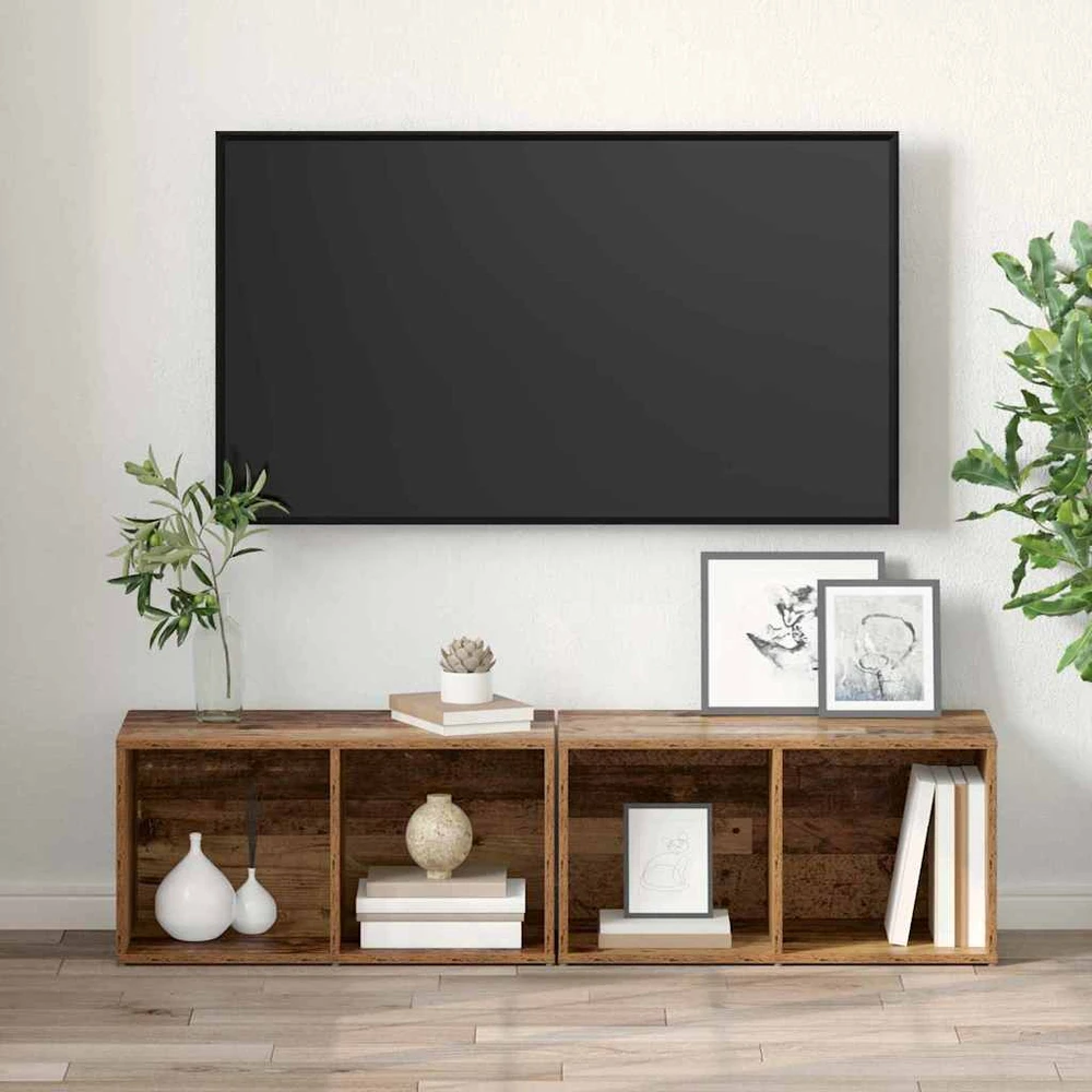 TV staliukas TV spintelių komplektas 2 vnt. Senovinis medis Apdirbta mediena