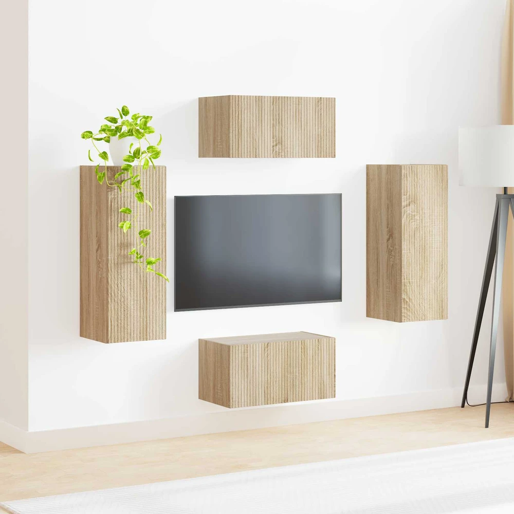 TV staliukas TV spintelių komplektas 2 vnt. Sonoma ąžuolas Apdirbta mediena