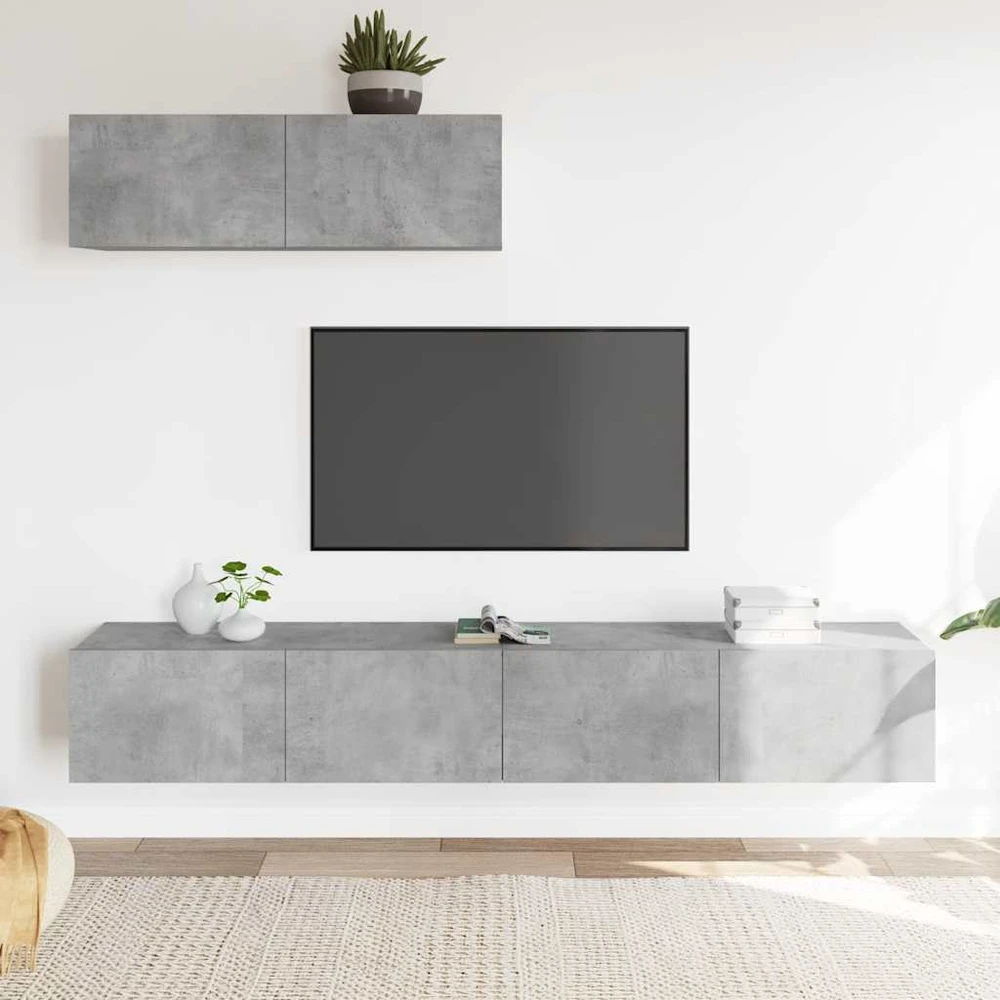 TV staliukas TV spintelių komplektas, 3 dalių, betono pilkas, mediena