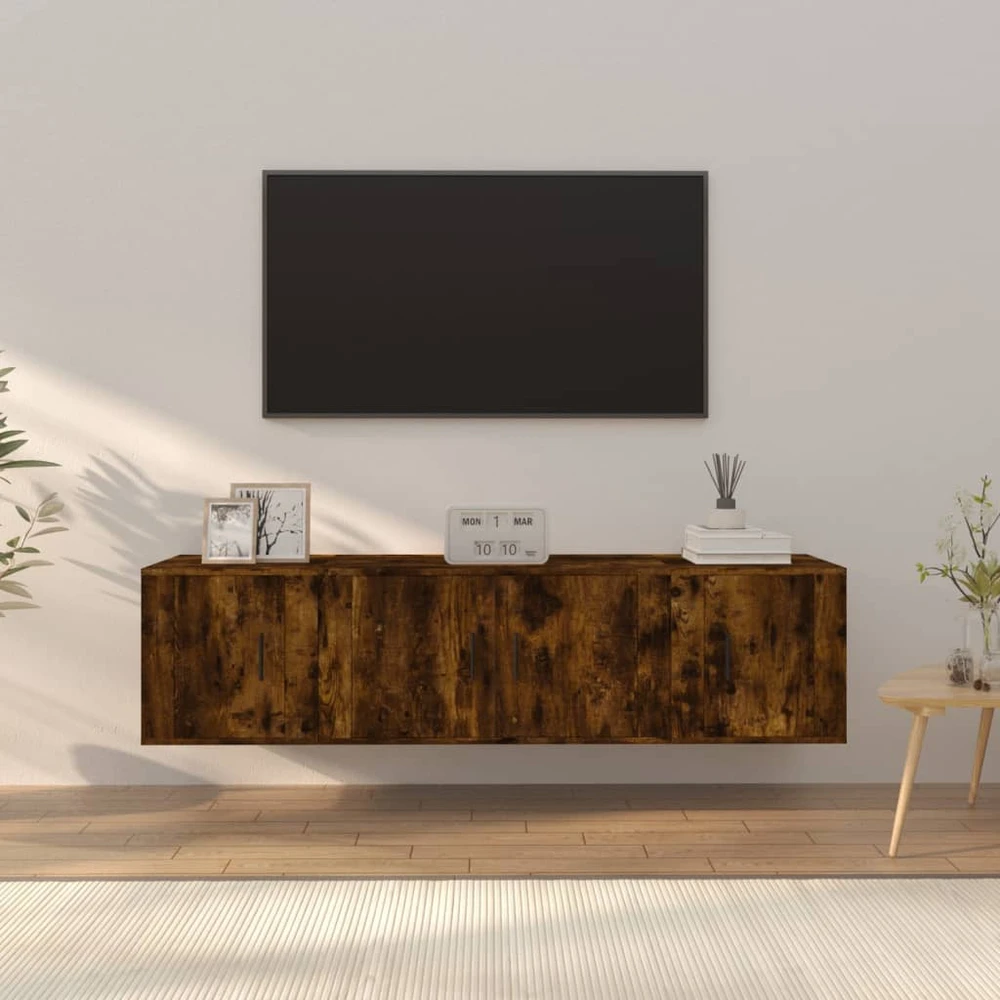 TV staliukas TV spintelių komplektas, 3 dalių, dūminio ąžuolo, mediena