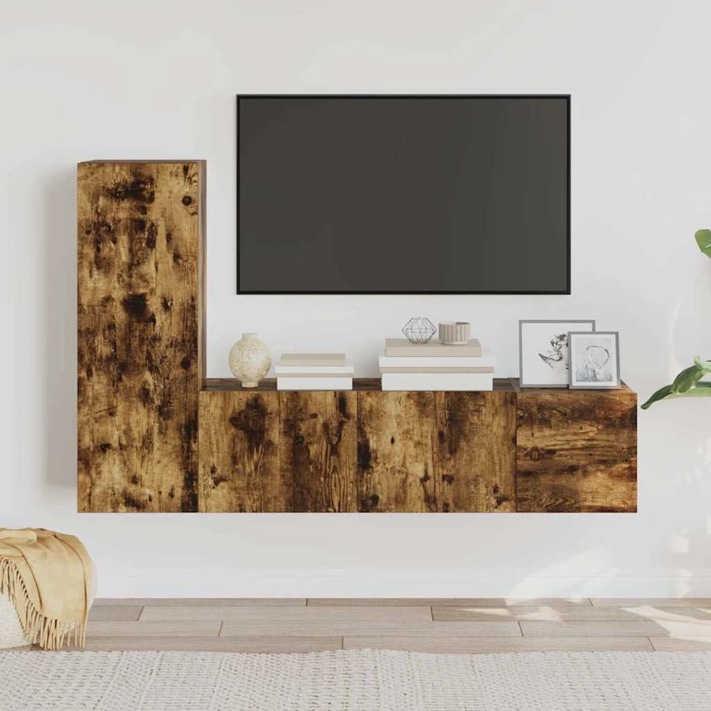 TV spintelių komplektas, 3 dalių, dūminio ąžuolo, mediena