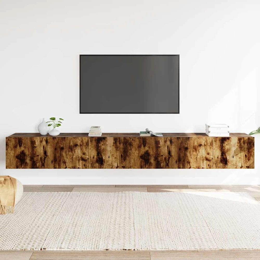 TV staliukas TV spintelių komplektas, 3 dalių, dūminio ąžuolo, mediena