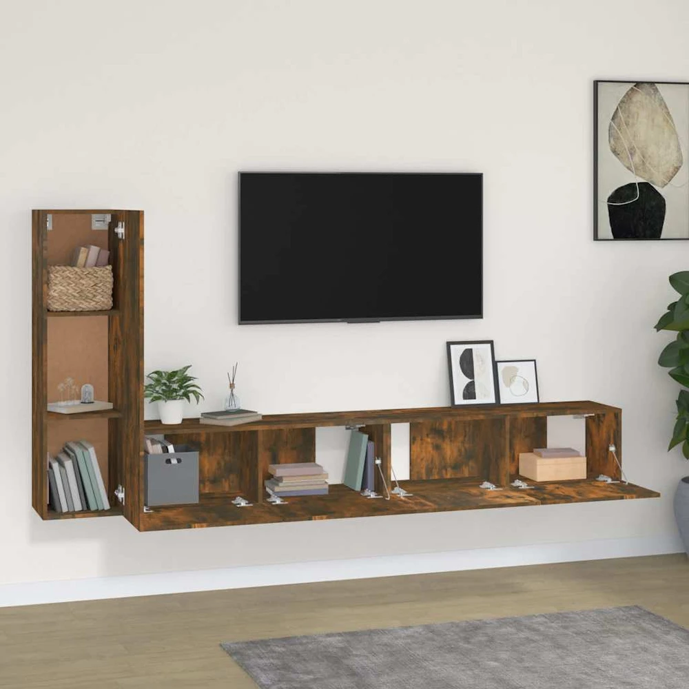 TV staliukas TV spintelių komplektas, 3 dalių, dūminio ąžuolo, mediena