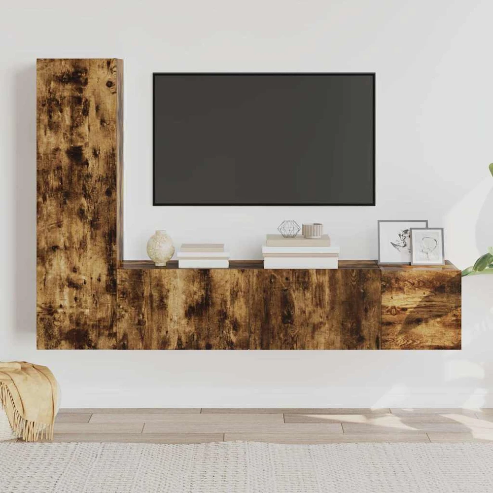 TV staliukas TV spintelių komplektas, 3 dalių, dūminio ąžuolo, mediena