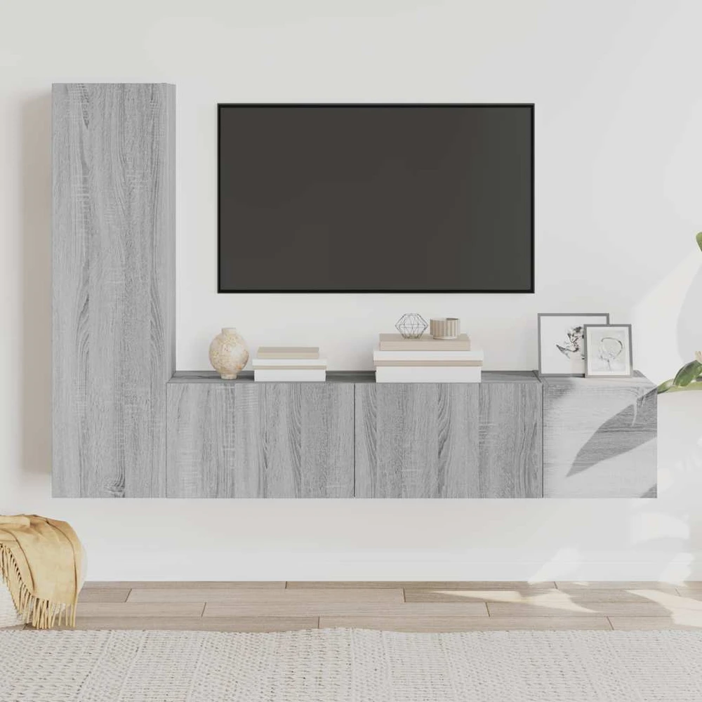 TV staliukas TV spintelių komplektas, 3 dalių, pilkas ąžuolo, mediena