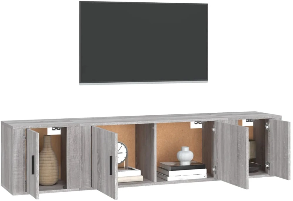 TV staliukas TV spintelių komplektas, 3 dalių, pilkas ąžuolo, mediena