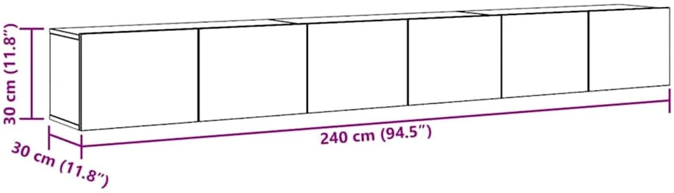 TV staliukas TV spintelių komplektas, 3 dalių, pilkas ąžuolo, mediena
