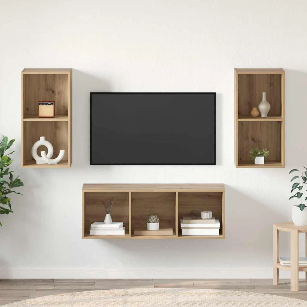 TV staliukas TV spintelių komplektas 3 vnt. Amatininkų ąžuolas