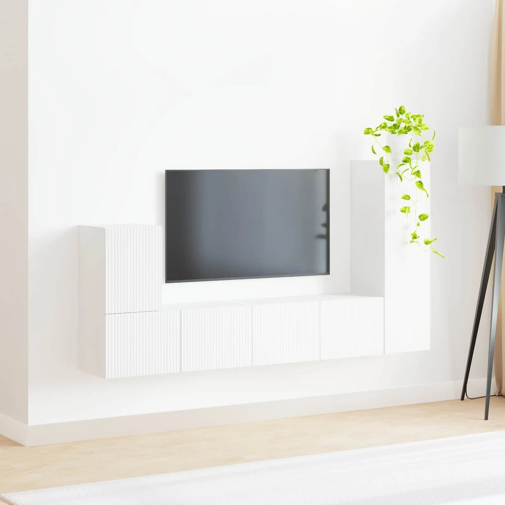 TV staliukas TV spintelių komplektas 3 vnt. Balta Apdirbta mediena