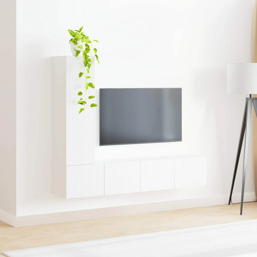 TV staliukas TV spintelių komplektas 3 vnt. Balta Apdirbta mediena