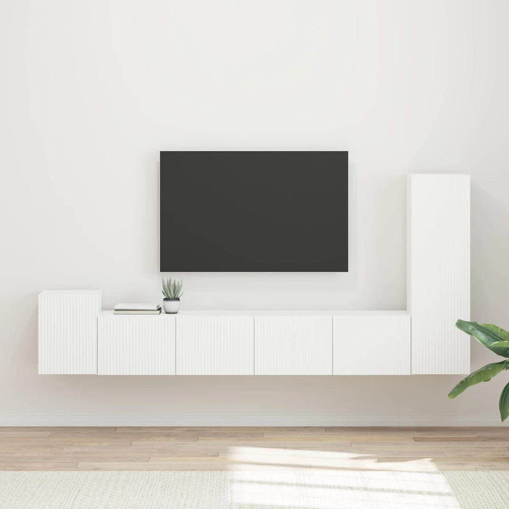 TV staliukas TV spintelių komplektas 3 vnt. Balta Apdirbta mediena