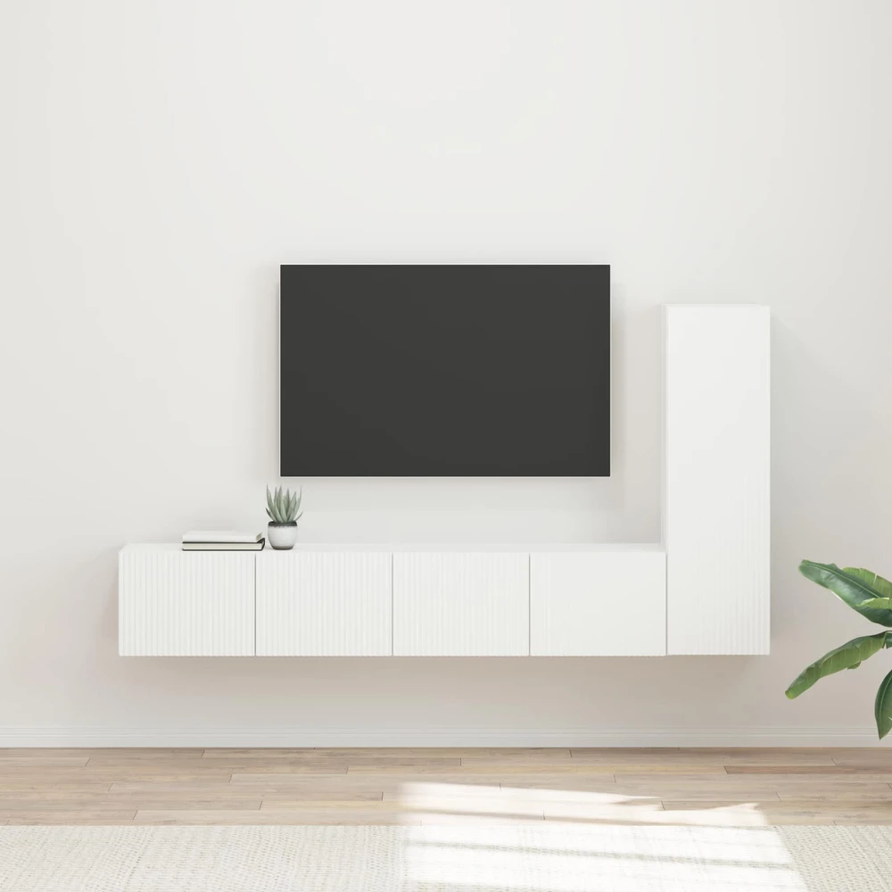 TV staliukas TV spintelių komplektas 3 vnt. Balta Apdirbta mediena