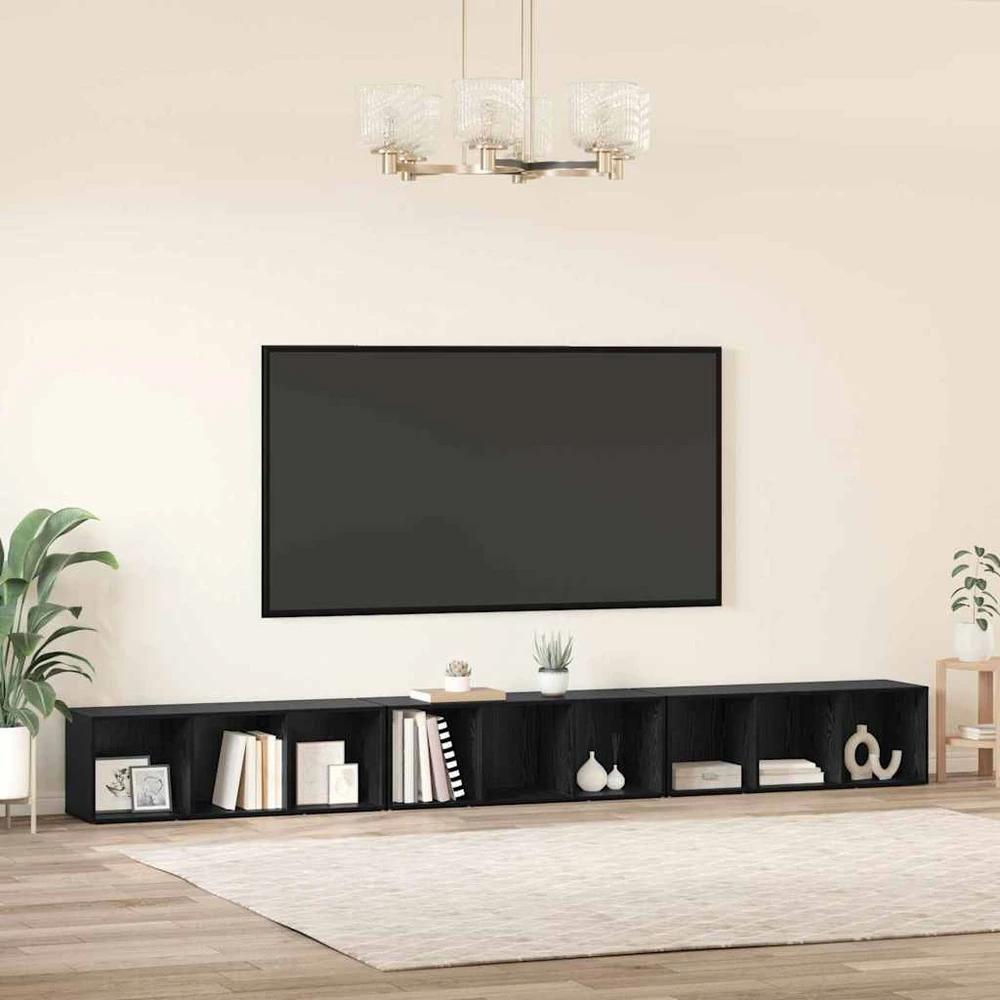 TV staliukas TV spintelių komplektas 3 vnt. Juodas ąžuolas Apdirbta mediena
