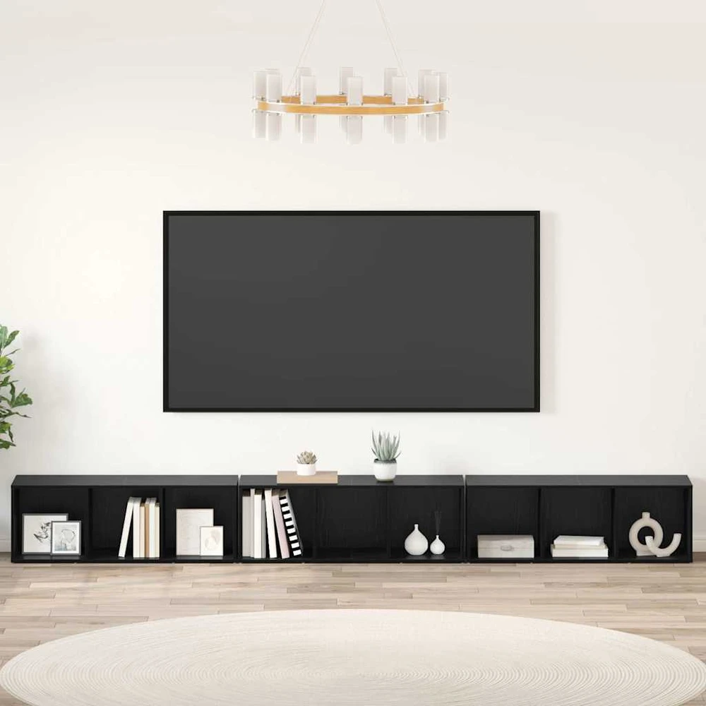 TV staliukas TV spintelių komplektas 3 vnt. Juodas ąžuolas Apdirbta mediena