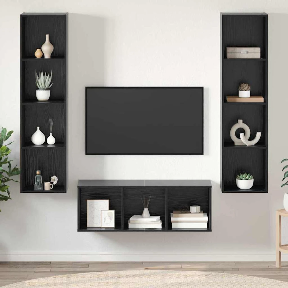 TV staliukas TV spintelių komplektas 3 vnt. Juodas ąžuolas Apdirbta mediena