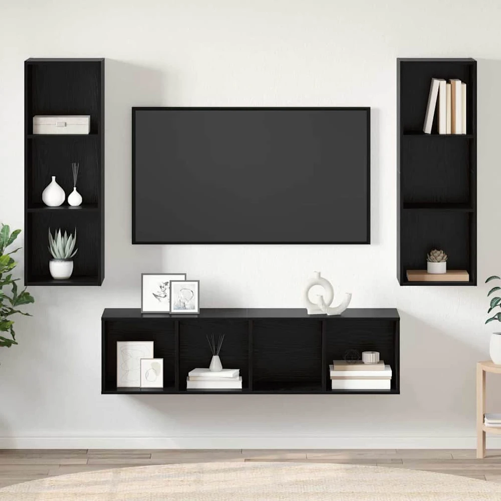 TV staliukas TV spintelių komplektas 3 vnt. Juodas ąžuolas Apdirbta mediena