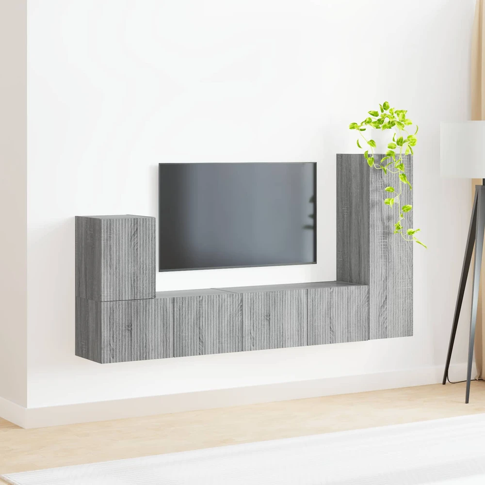 TV staliukas TV spintelių komplektas 3 vnt. Pilkas Sonoma Apdirbta mediena