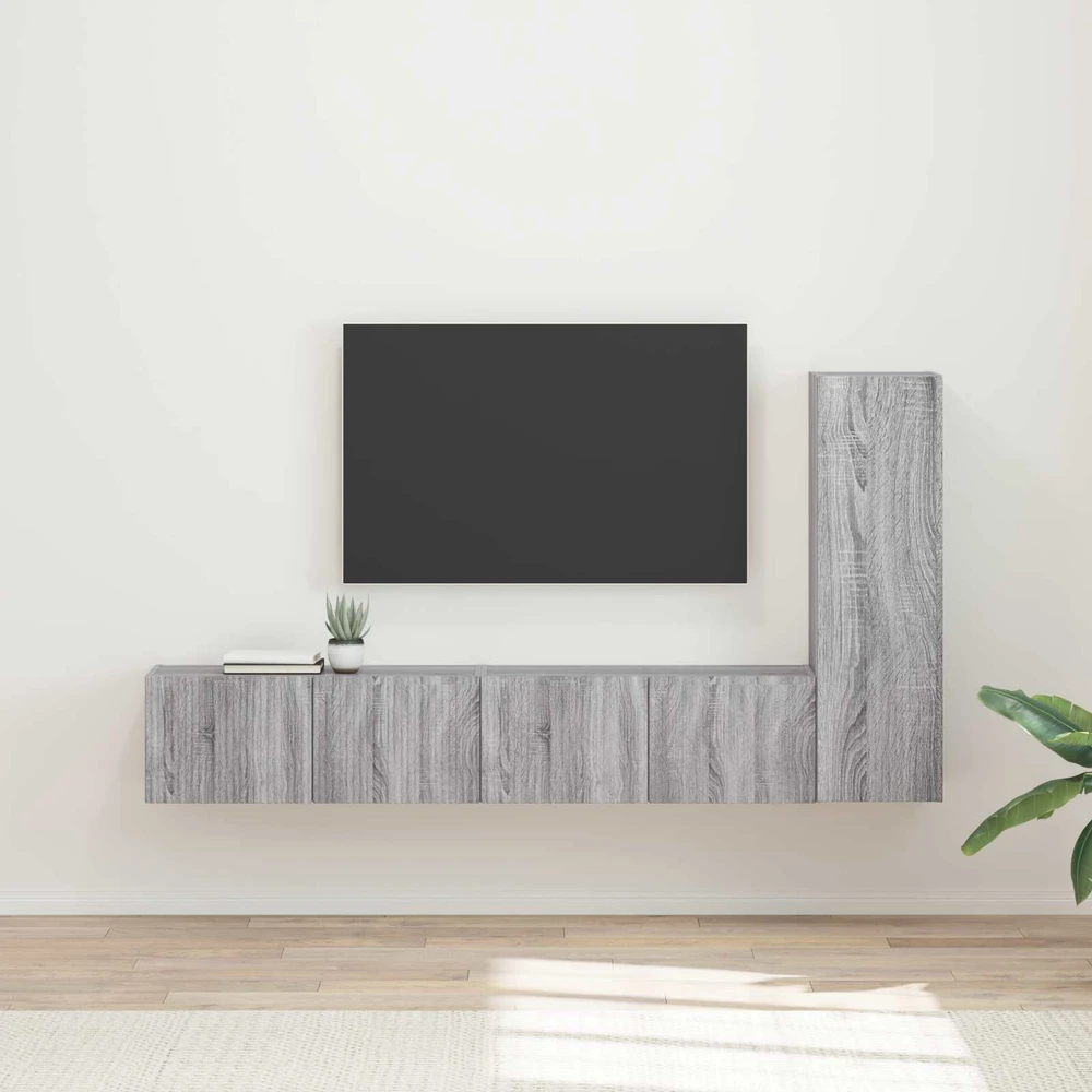TV staliukas TV spintelių komplektas 3 vnt. Pilkas Sonoma Apdirbta mediena