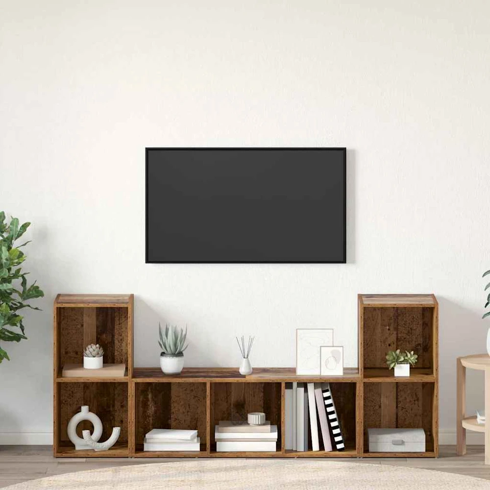 TV staliukas TV spintelių komplektas 3 vnt. Ruda Apdirbta mediena