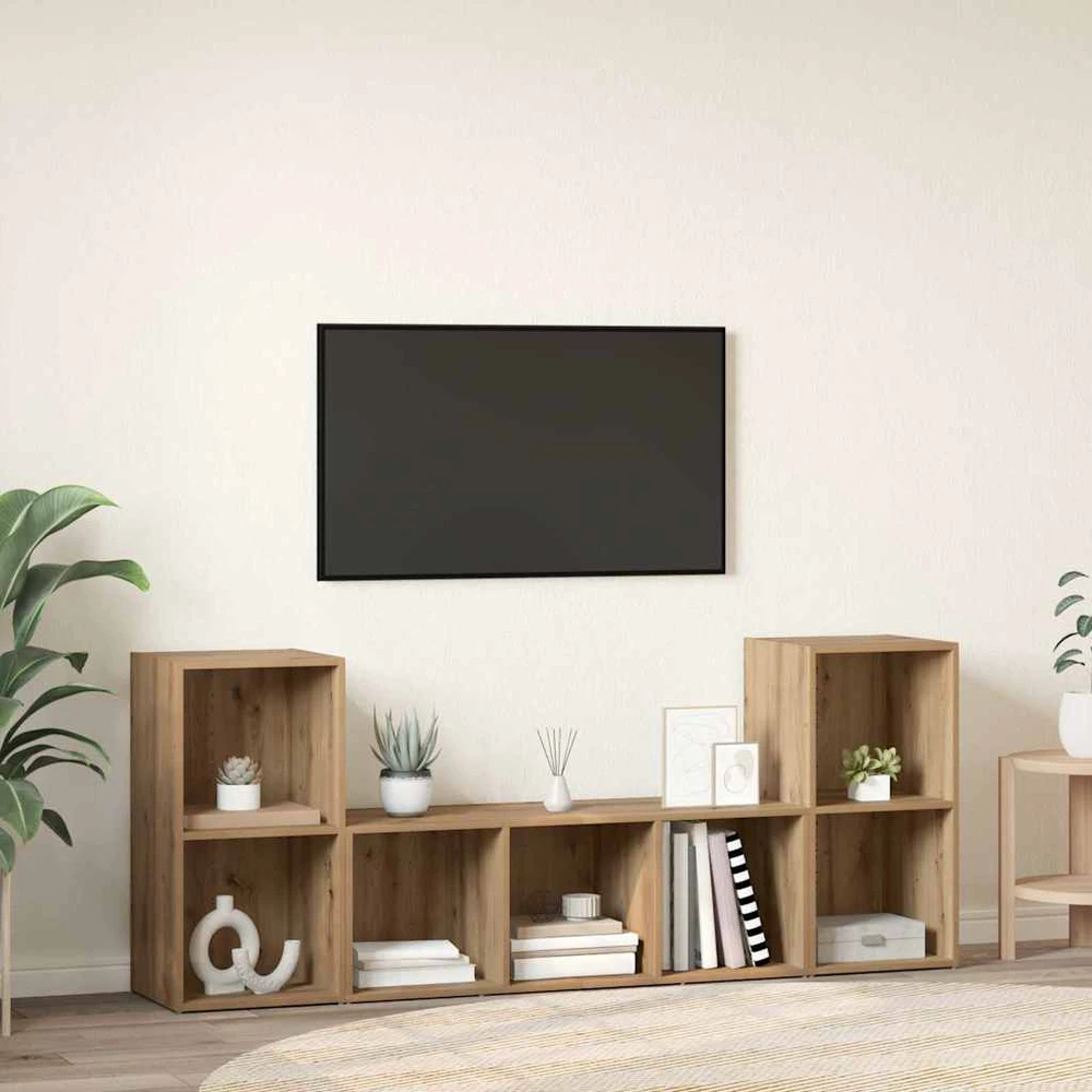 TV staliukas TV spintelių komplektas 3 vnt. Ruda Apdirbta mediena
