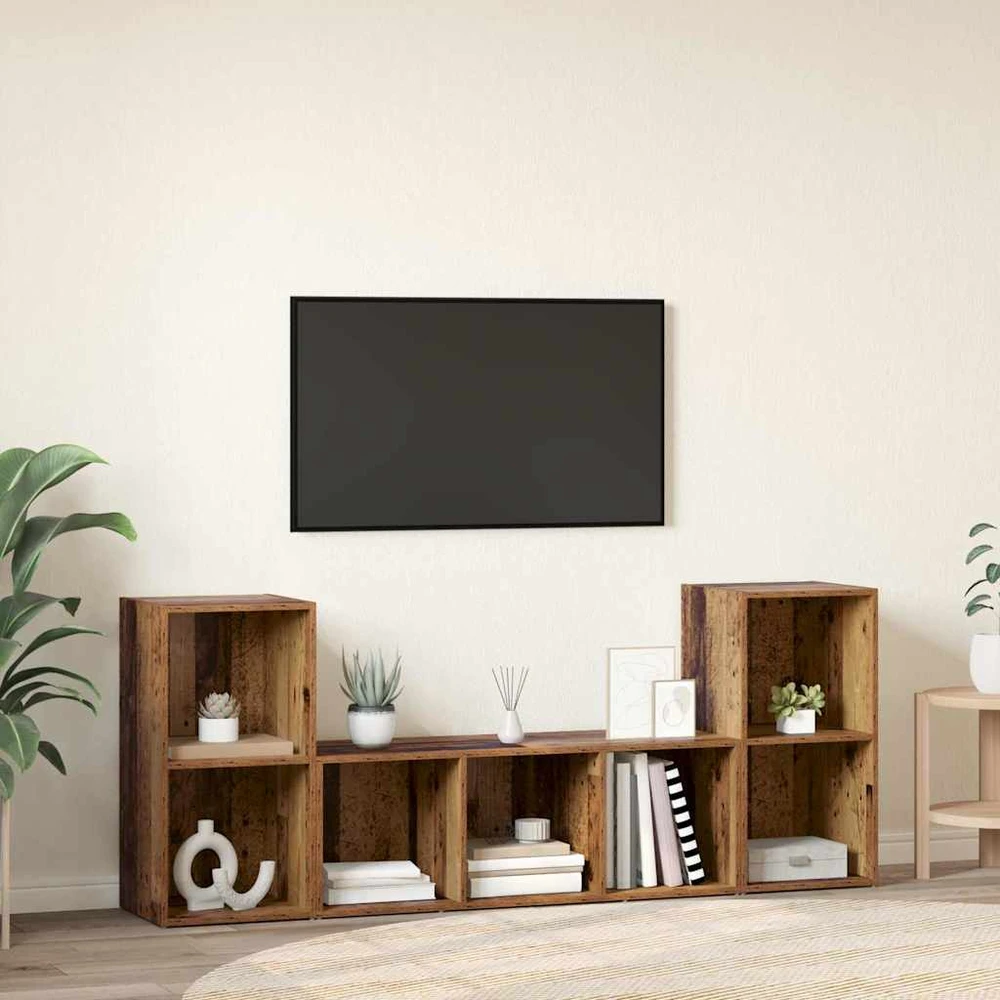 TV staliukas TV spintelių komplektas 3 vnt. Ruda Apdirbta mediena