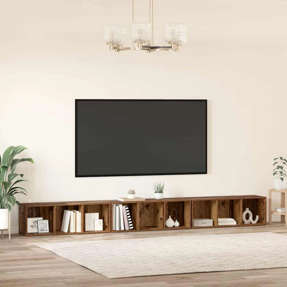 TV staliukas TV spintelių komplektas 3 vnt. Senovinis medis Apdirbta mediena