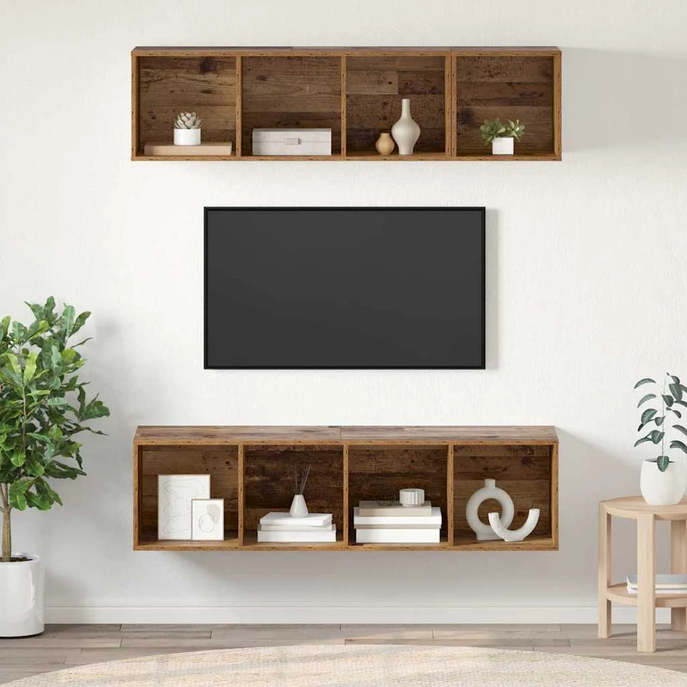TV staliukas TV spintelių komplektas 3 vnt. Senovinis medis Apdirbta mediena