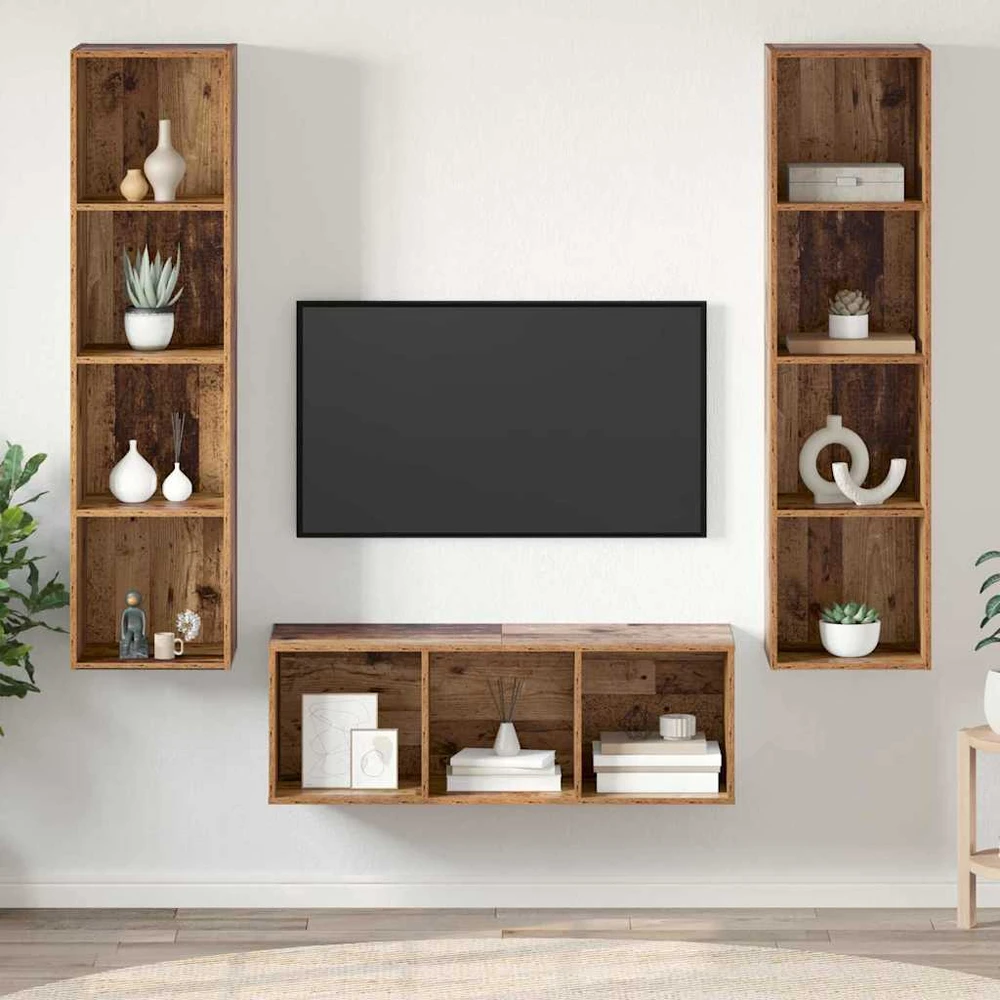 TV staliukas TV spintelių komplektas 3 vnt. Senovinis medis Apdirbta mediena