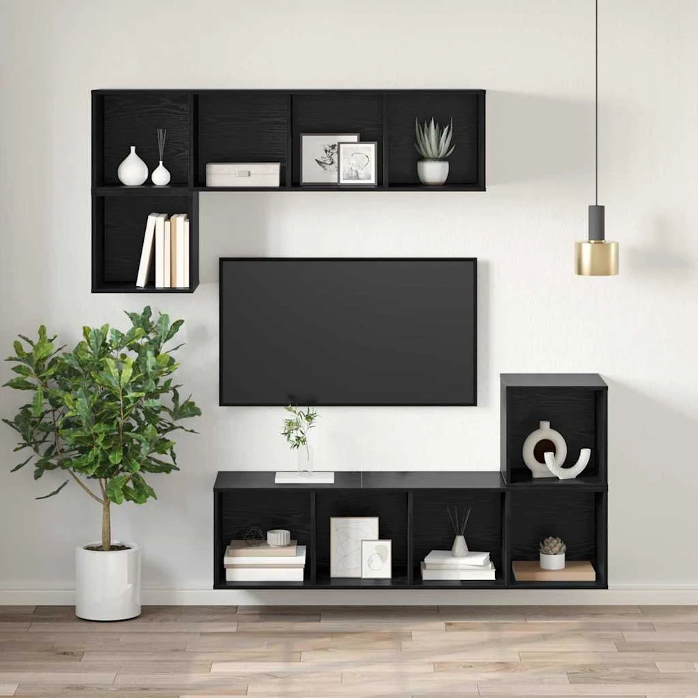 TV staliukas TV spintelių komplektas 37 x 37 x 107 cm Juodas ąžuolas
