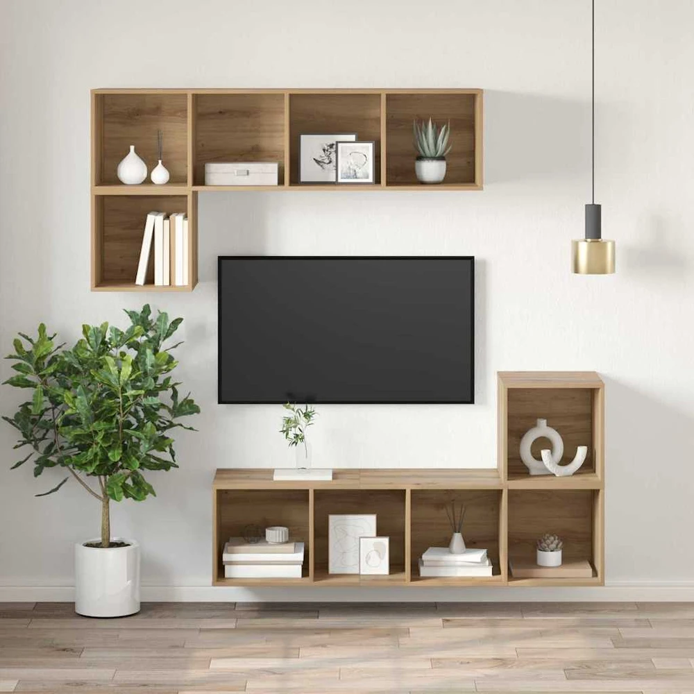 TV staliukas TV spintelių komplektas 37 x 37 x 107 cm Amatininkų ąžuolas