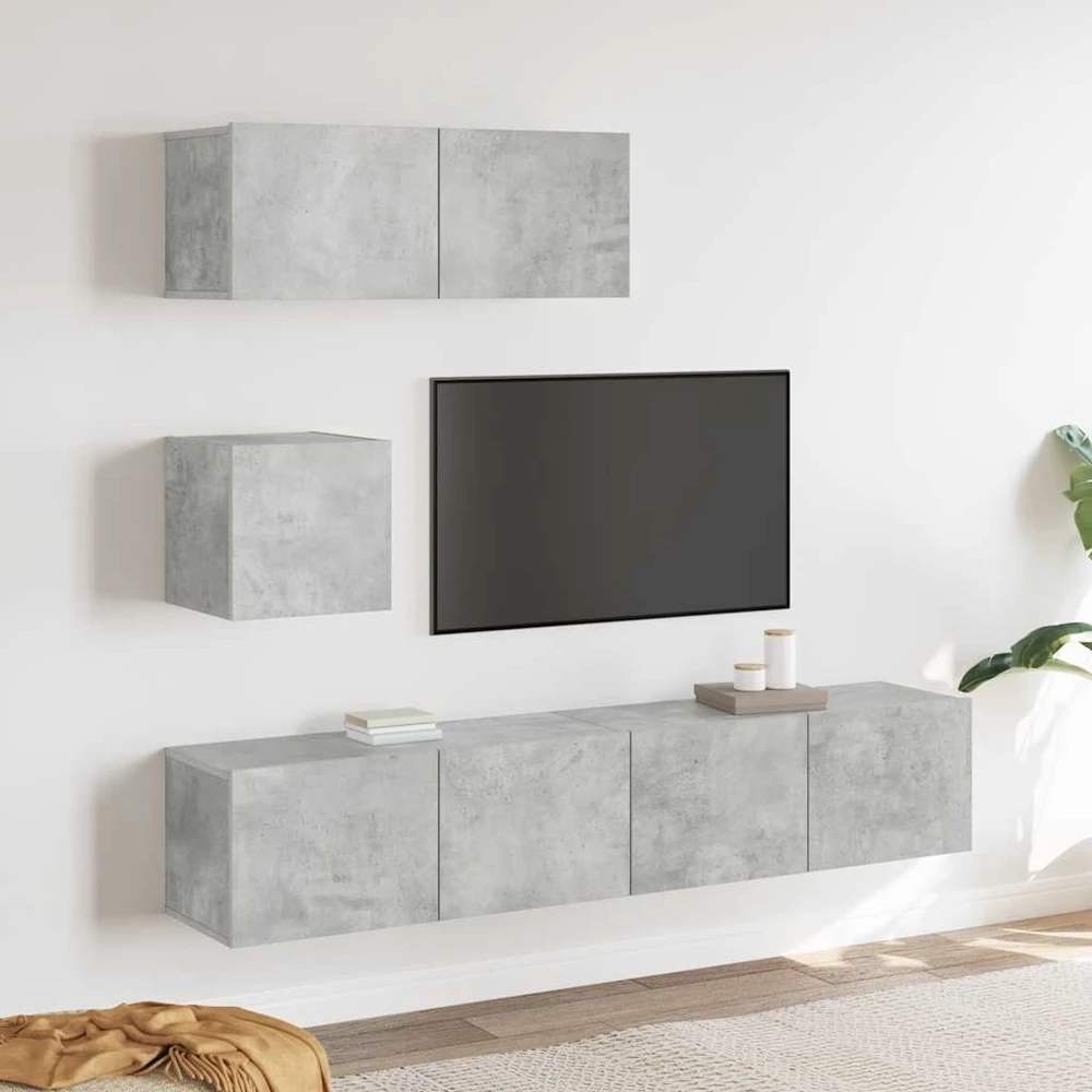 TV staliukas TV spintelių komplektas, 4 dalių, betono pilkas, mediena