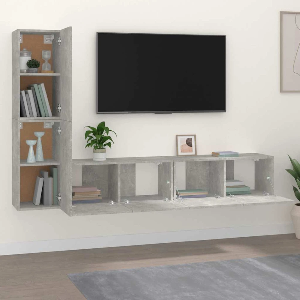 TV staliukas TV spintelių komplektas, 4 dalių, betono pilkas, mediena