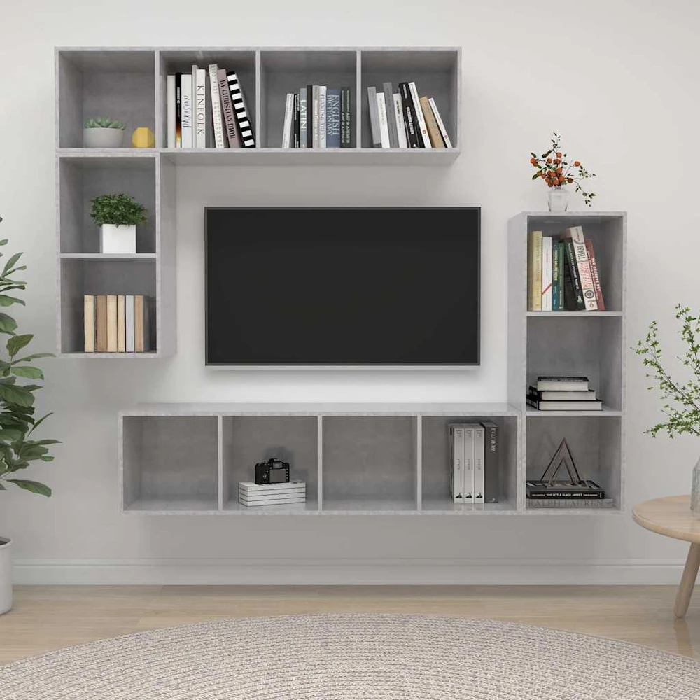 TV staliukas TV spintelių komplektas, 4 dalių, betono pilkas, mediena