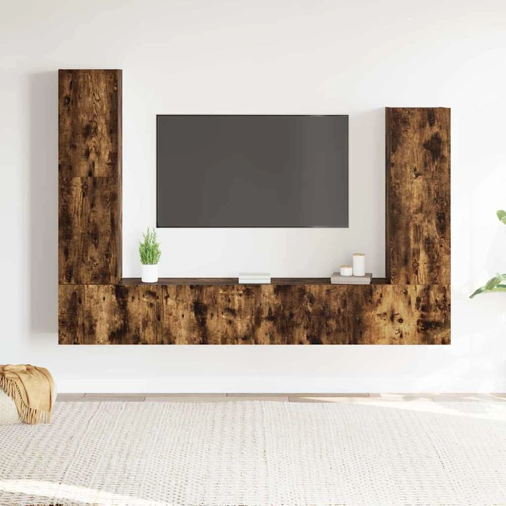TV staliukas TV spintelių komplektas, 4 dalių, dūminio ąžuolo, mediena