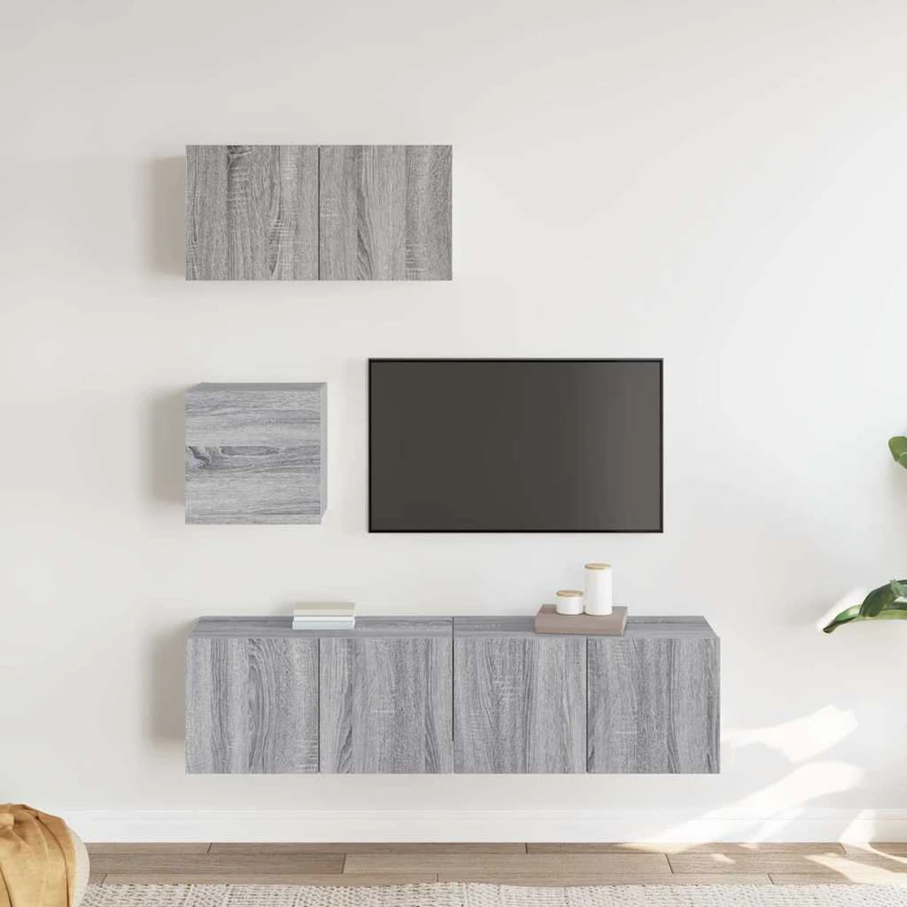 TV spintelių komplektas, 4 dalių, pilkas ąžuolo, mediena