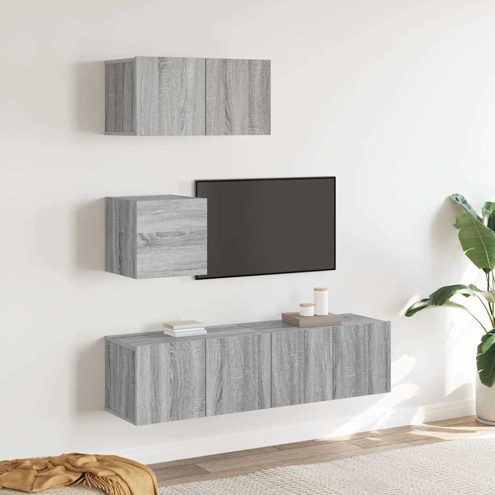 TV spintelių komplektas, 4 dalių, pilkas ąžuolo, mediena