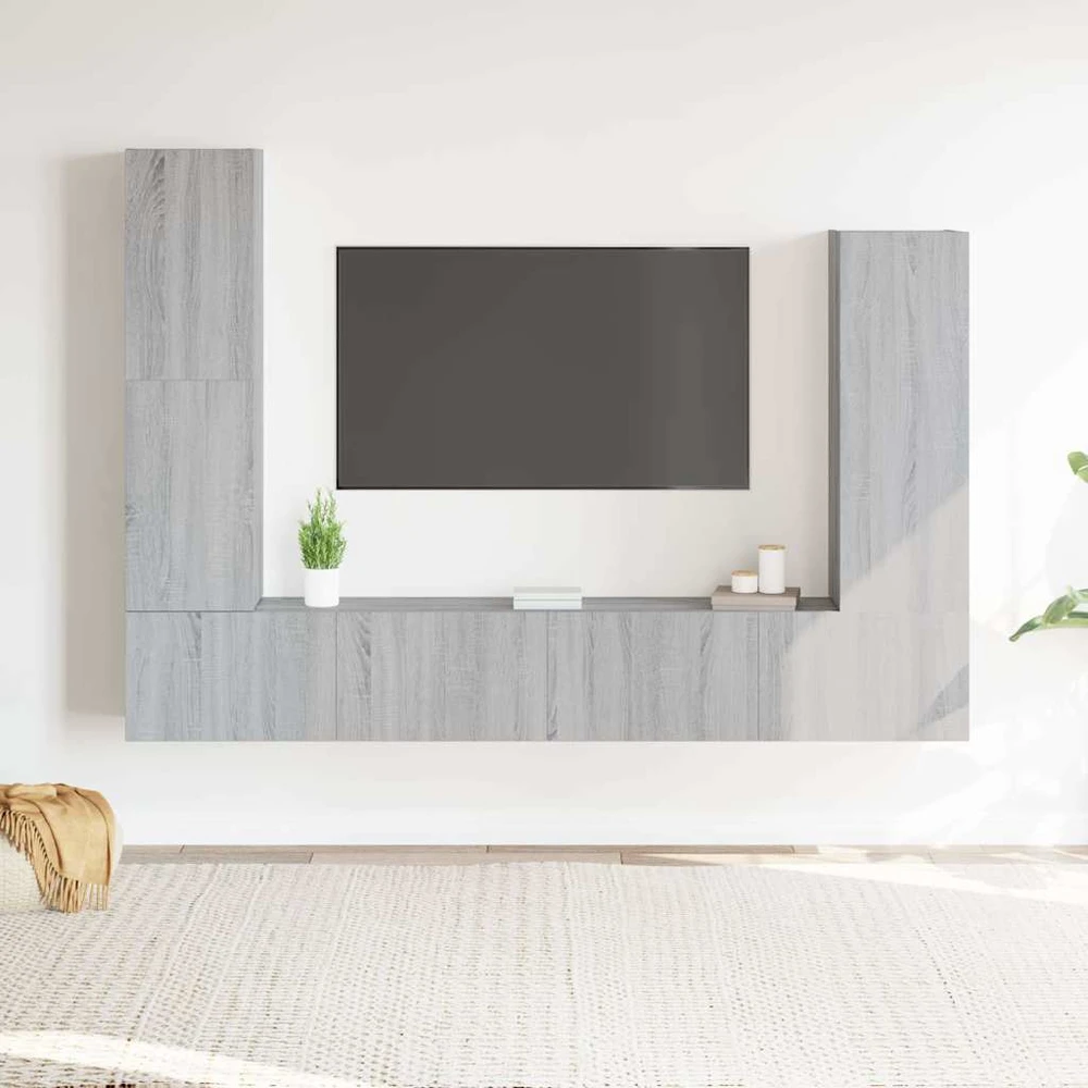 TV staliukas TV spintelių komplektas, 4 dalių, pilkas ąžuolo, mediena