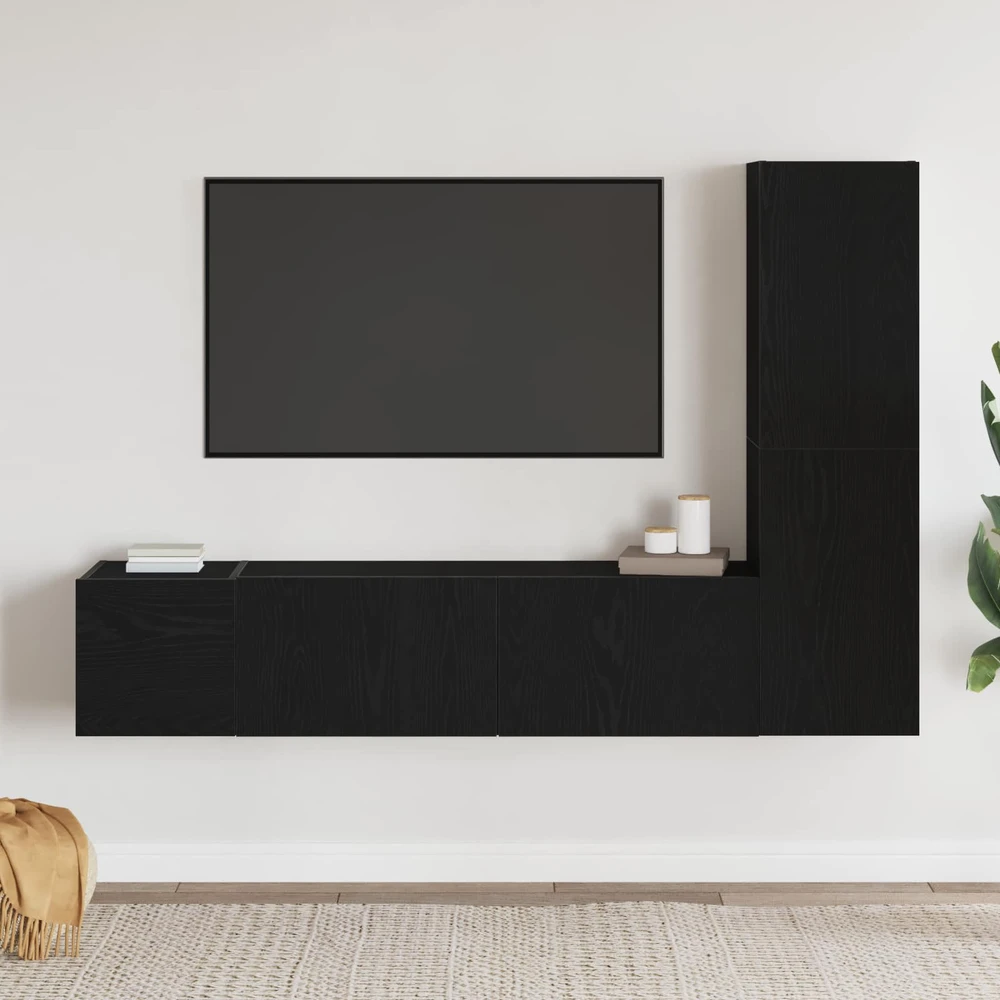 TV staliukas TV spintelių komplektas 4 vnt. Juodas ąžuolas Apdirbta mediena