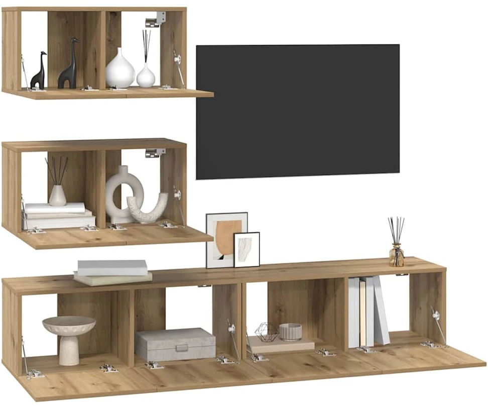 TV staliukas TV spintelių komplektas 4 pcs Amatininkų ąžuolas