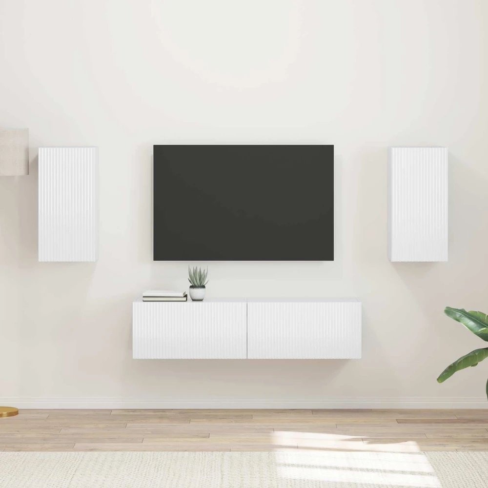 TV staliukas TV spintelių komplektas 4 vnt. Aukštai blizganti balta