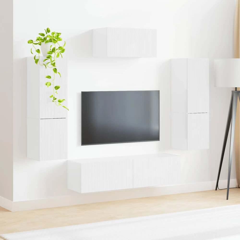 TV staliukas TV spintelių komplektas 4 vnt. Aukštai blizganti balta