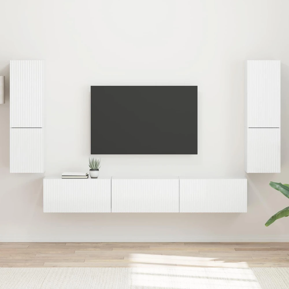 TV staliukas TV spintelių komplektas 4 vnt. Aukštai blizganti balta