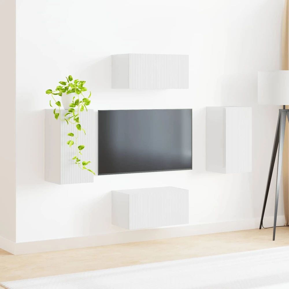TV staliukas TV spintelių komplektas 4 vnt. Aukštai blizganti balta