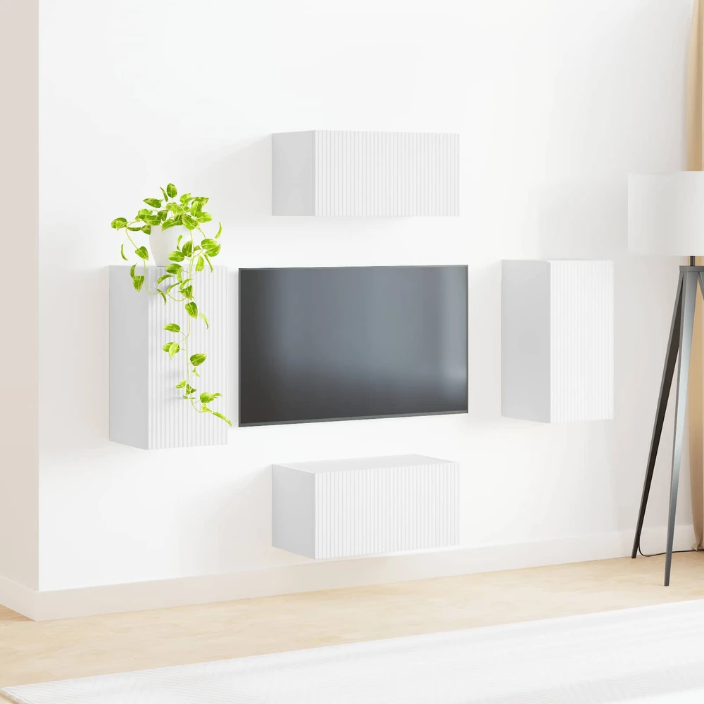 TV staliukas TV spintelių komplektas 4 vnt. Balta Apdirbta mediena