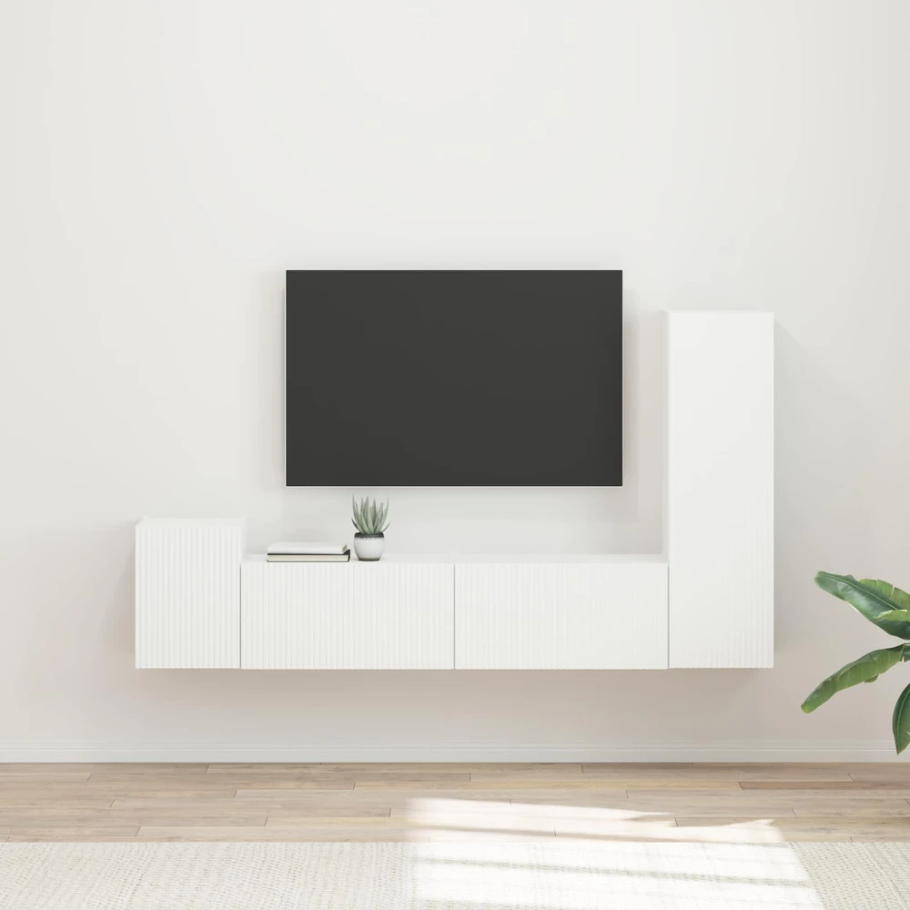 TV staliukas TV spintelių komplektas 4 vnt. Balta Apdirbta mediena