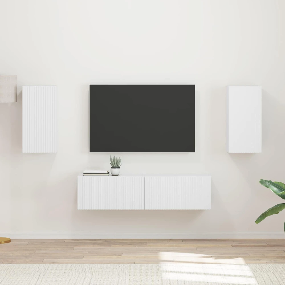 TV staliukas TV spintelių komplektas 4 vnt. Balta Apdirbta mediena