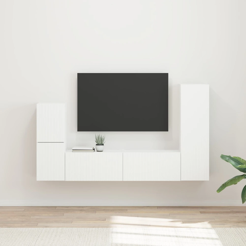 TV staliukas TV spintelių komplektas 4 vnt. Balta Apdirbta mediena