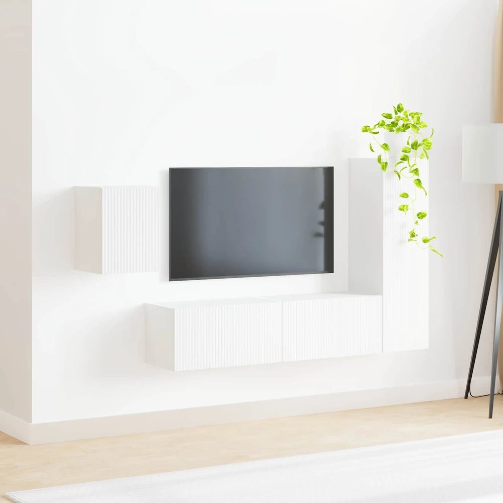 TV staliukas TV spintelių komplektas 4 vnt. Balta Apdirbta mediena