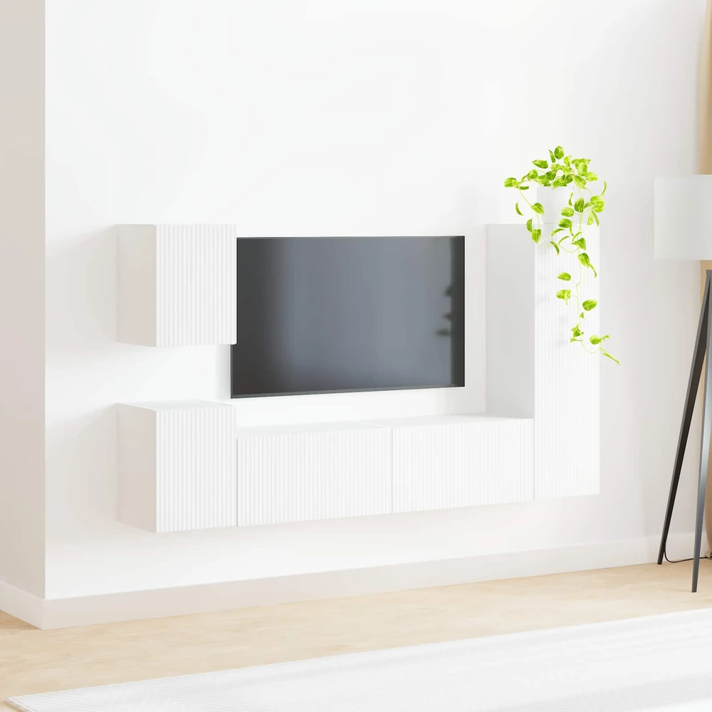 TV staliukas TV spintelių komplektas 4 vnt. Balta Apdirbta mediena